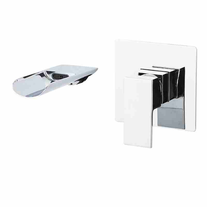 The wall mounted basin in the bathroom has a concealed embedded faucet