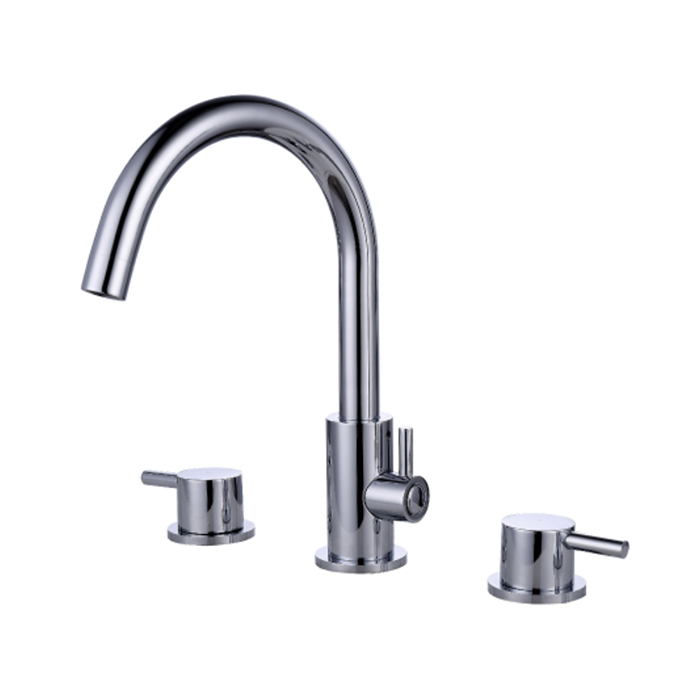 Mounted Polished Chrome 3 Holes Double Handle Hiah-Arc Bathroom Split Basin Faucet