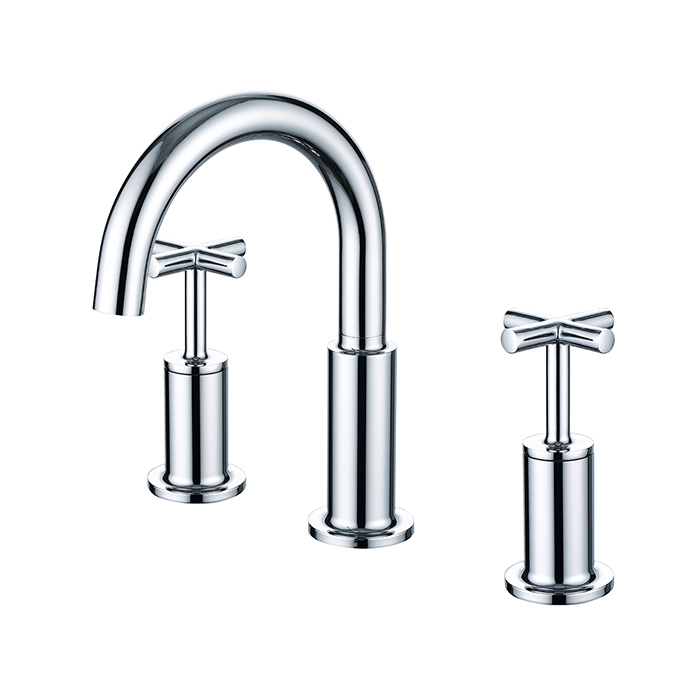 Metal Gun Deck Installation Basin Faucet, Hot And Cold Water Mixer, Dual Handle Bathroom Stainless Steel Split Basin Faucet